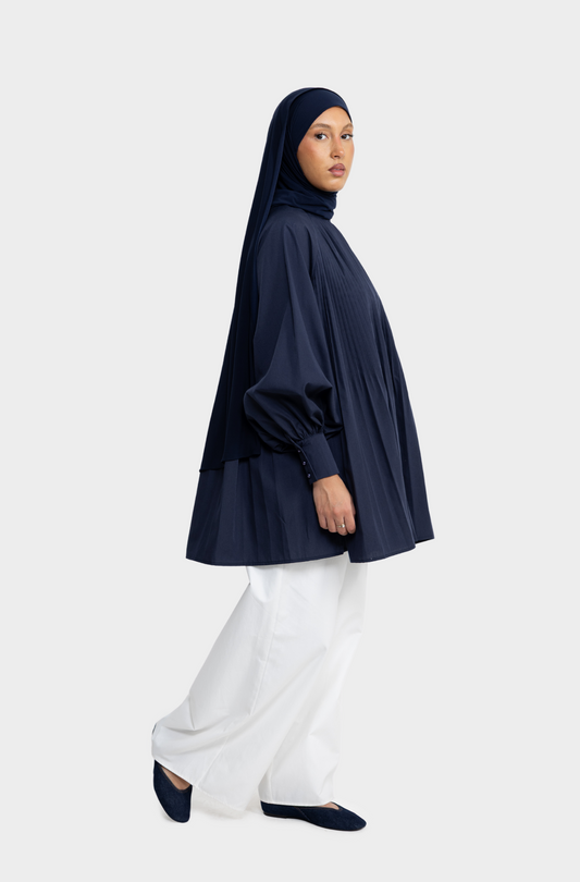 Chemise plissé bleu marine
